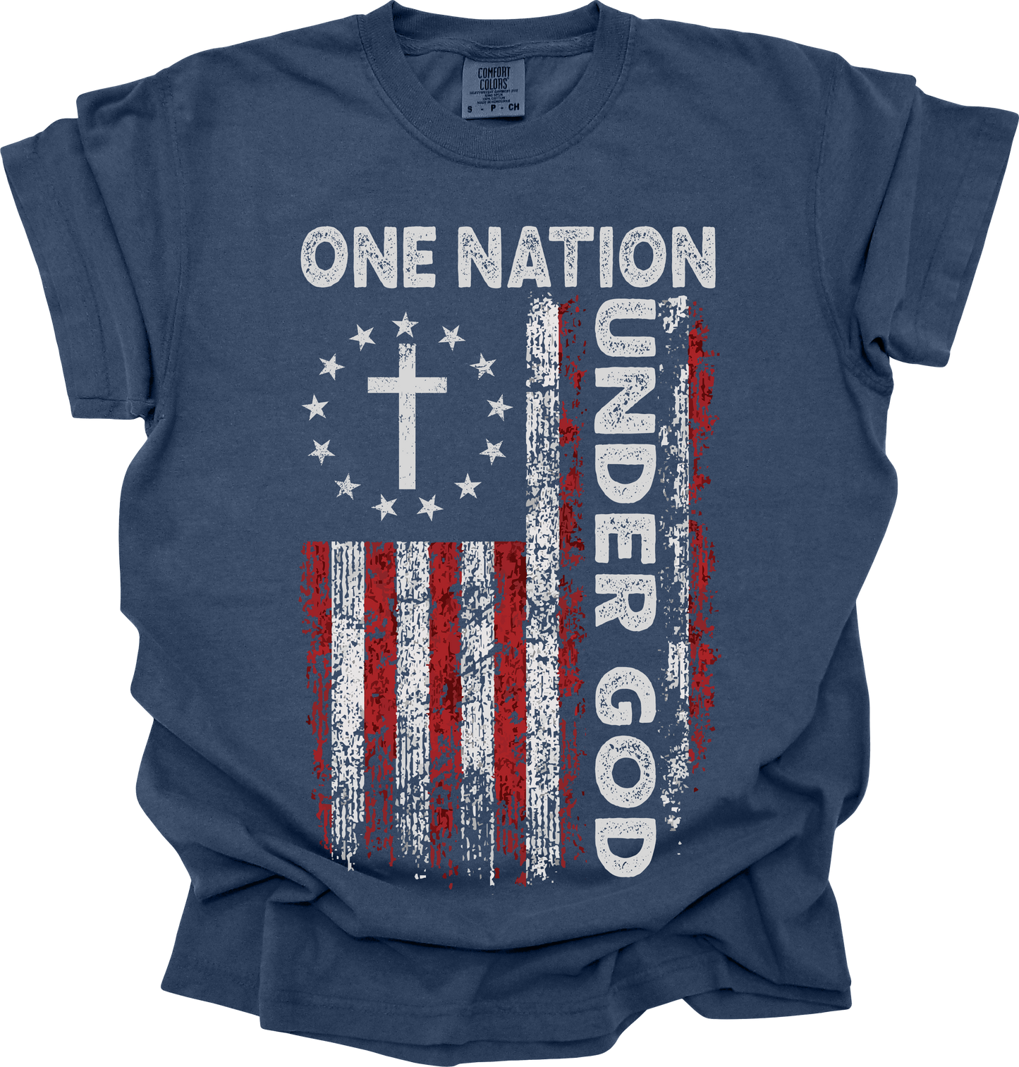 "One Nation Under God" Distressed American Flag Christian T-Shirt – Comfort Colors