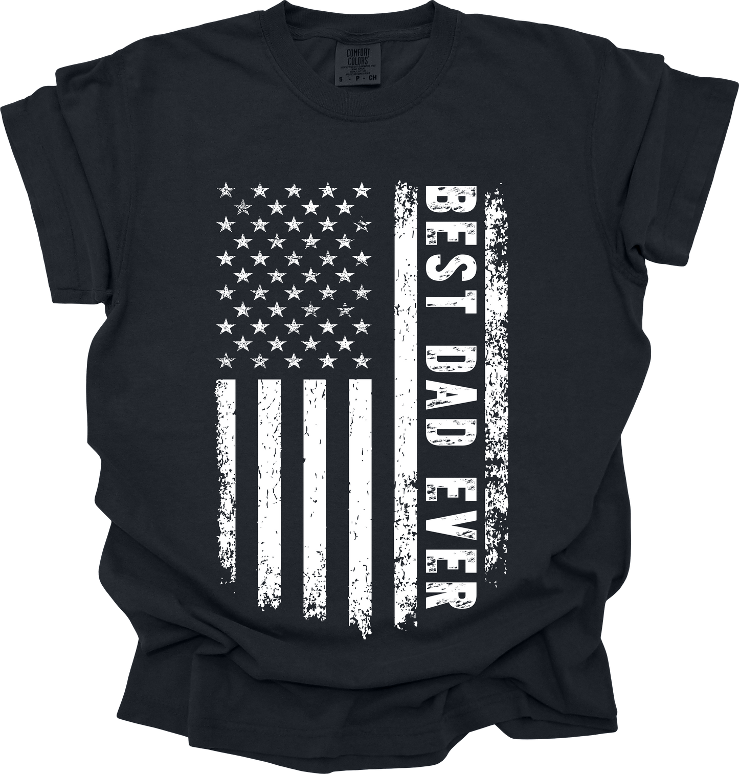 Best Dad Ever American Flag Comfort Colors Tee - Black