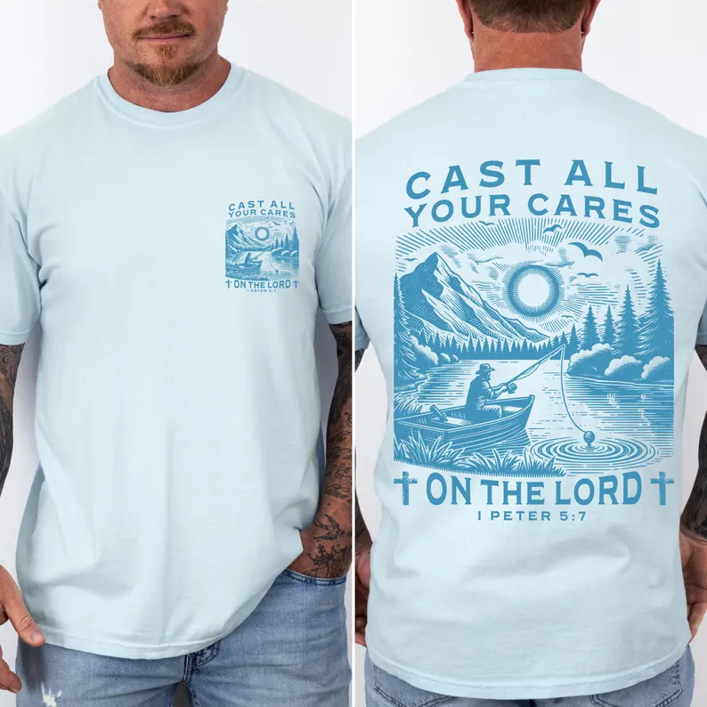 Cast All Your Cares Tee – Comfort Colors® Hydrangea or Espresso