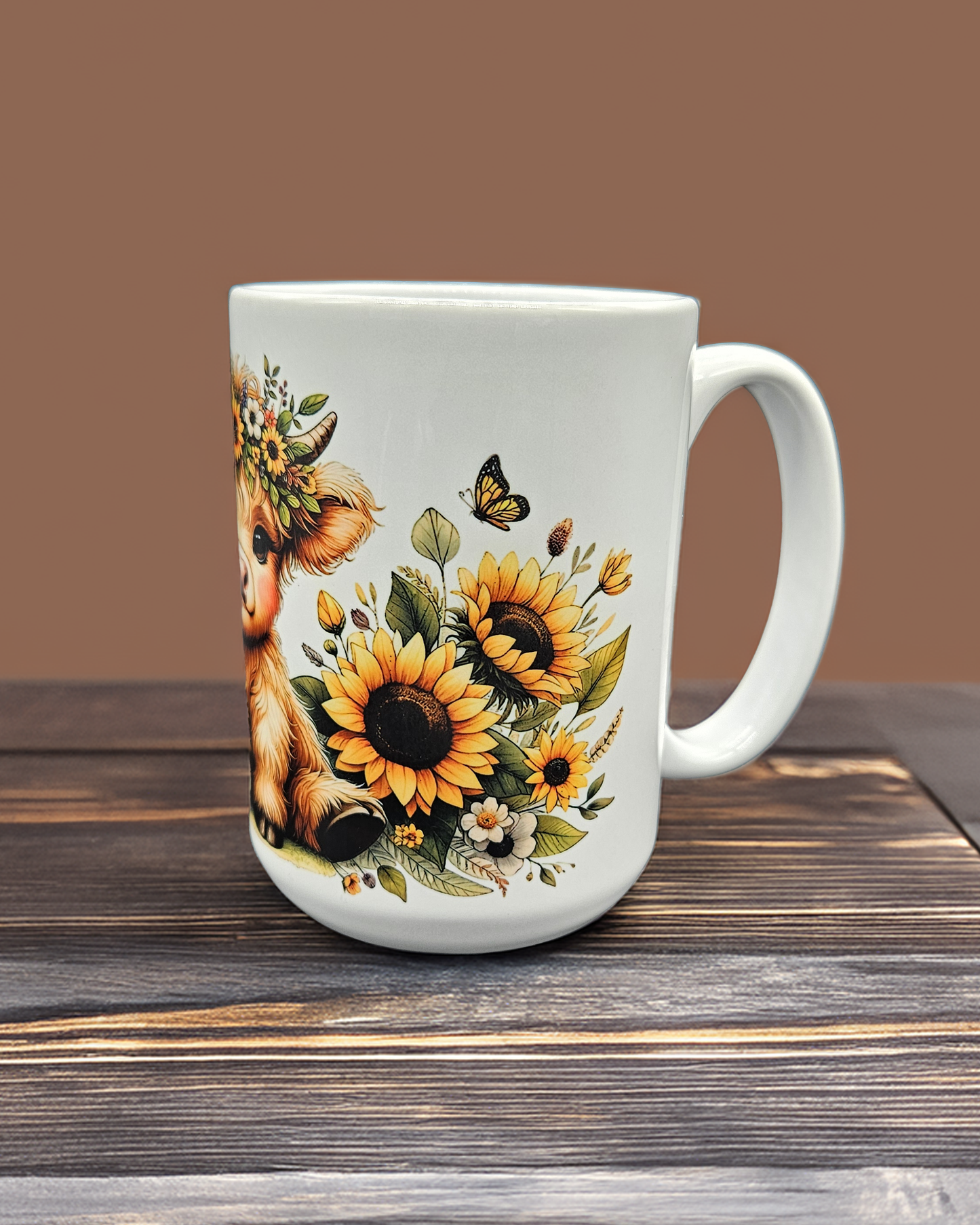Highland Cow Sunflower 15 oz. Coffee Mug