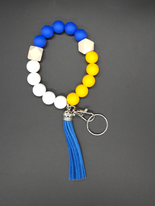 Blue and Gold 2 Beaded Keychain