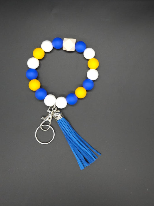 Blue and Gold Beaded Keychain