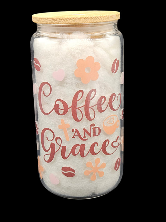Coffee and Grace 16 oz Glass Tumbler