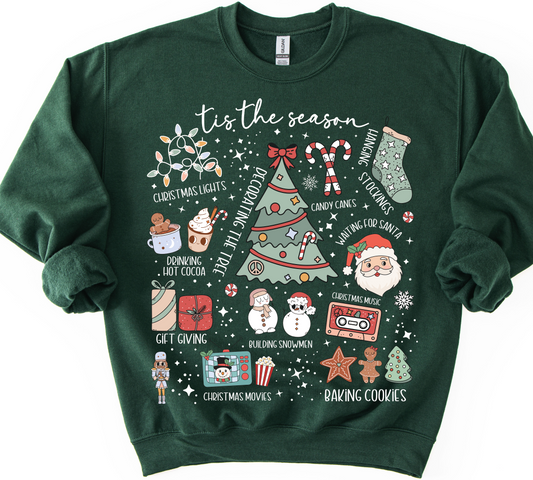 "Tis the Season” Christmas Doodle Crewneck Sweatshirt – Forest Green