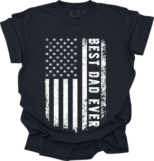 Best Dad Ever American Flag Comfort Colors Tee - Black
