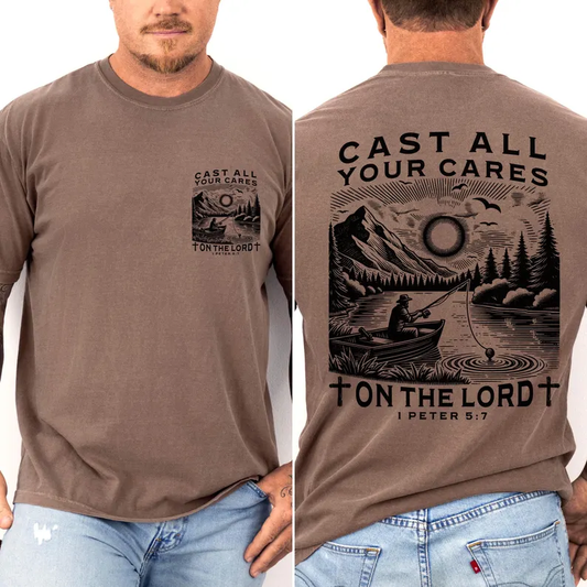 Cast All Your Cares Tee – Comfort Colors® Hydrangea or Espresso