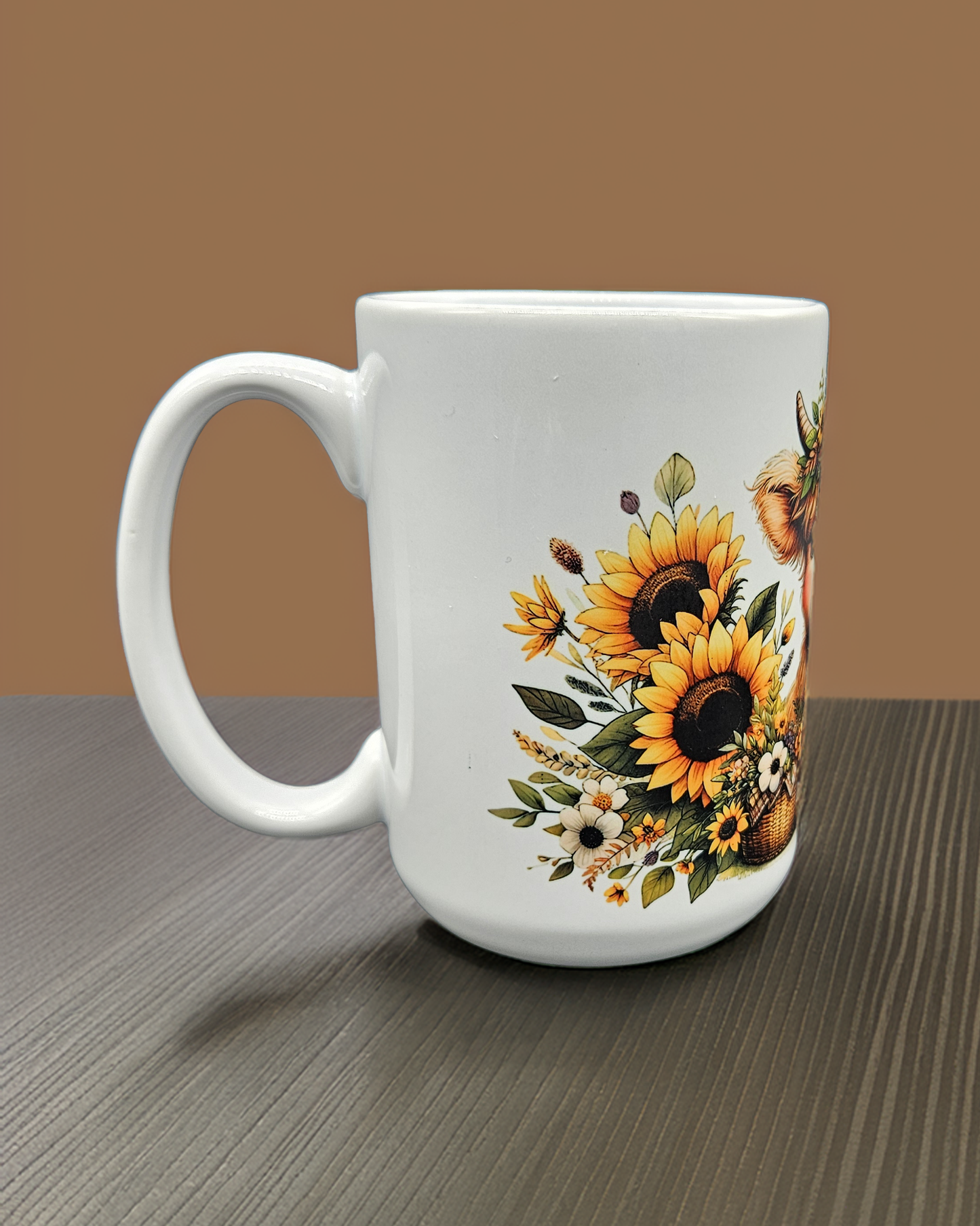 Highland Cow Sunflower 15 oz. Coffee Mug