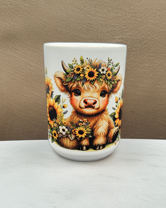 Highland Cow Sunflower 15 oz. Coffee Mug