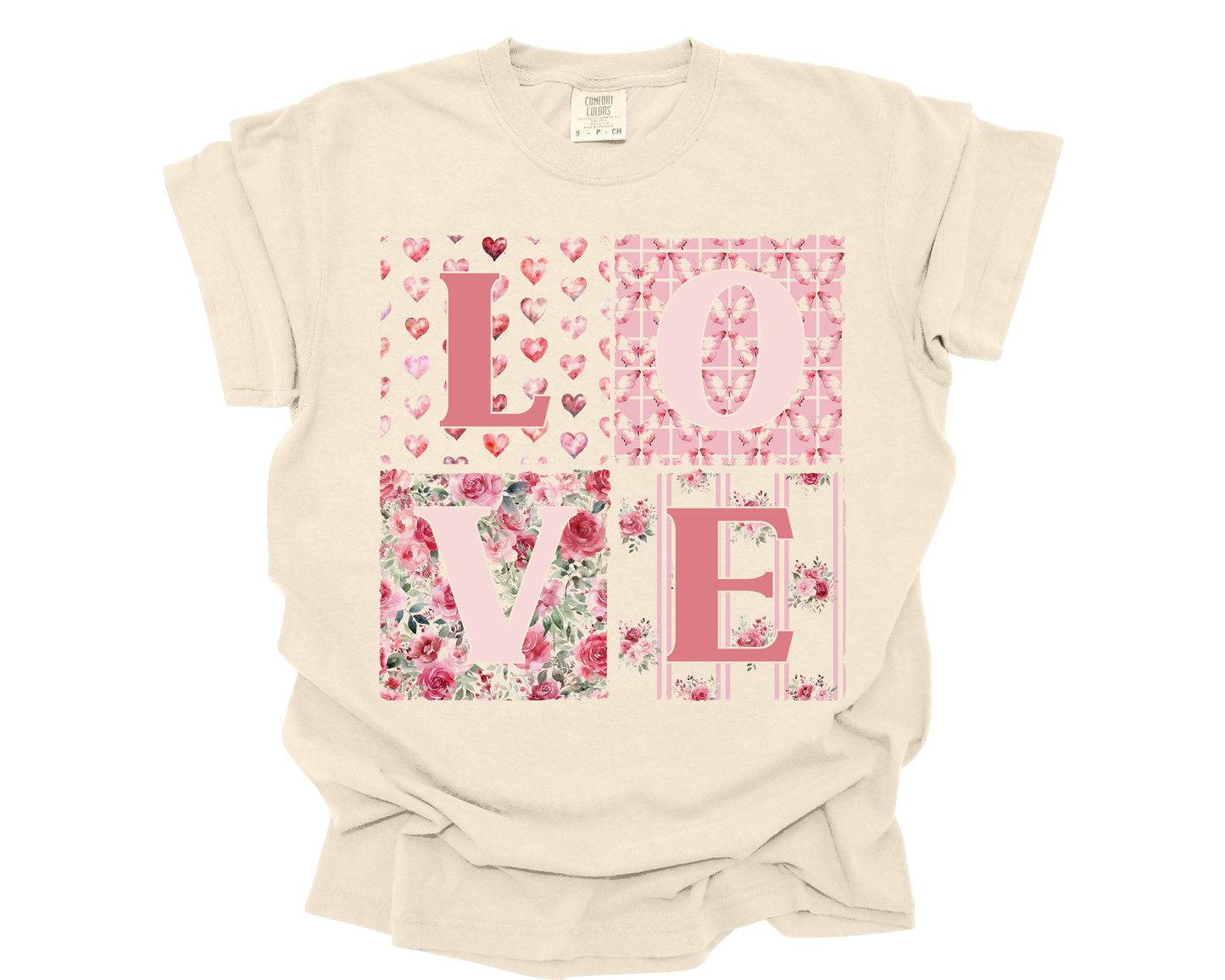 Pink Patchwork LOVE Tee / Crewneck – Ivory or Sand