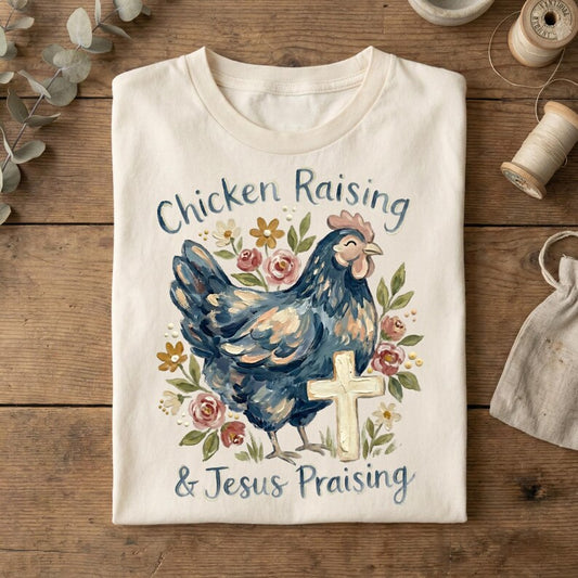 Chicken Raising  Jesus Praising Tee — Comfort Colors Emerald