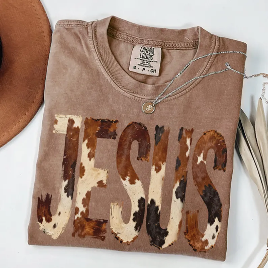 Jesus Faux Cow Hide Tee & Crewneck