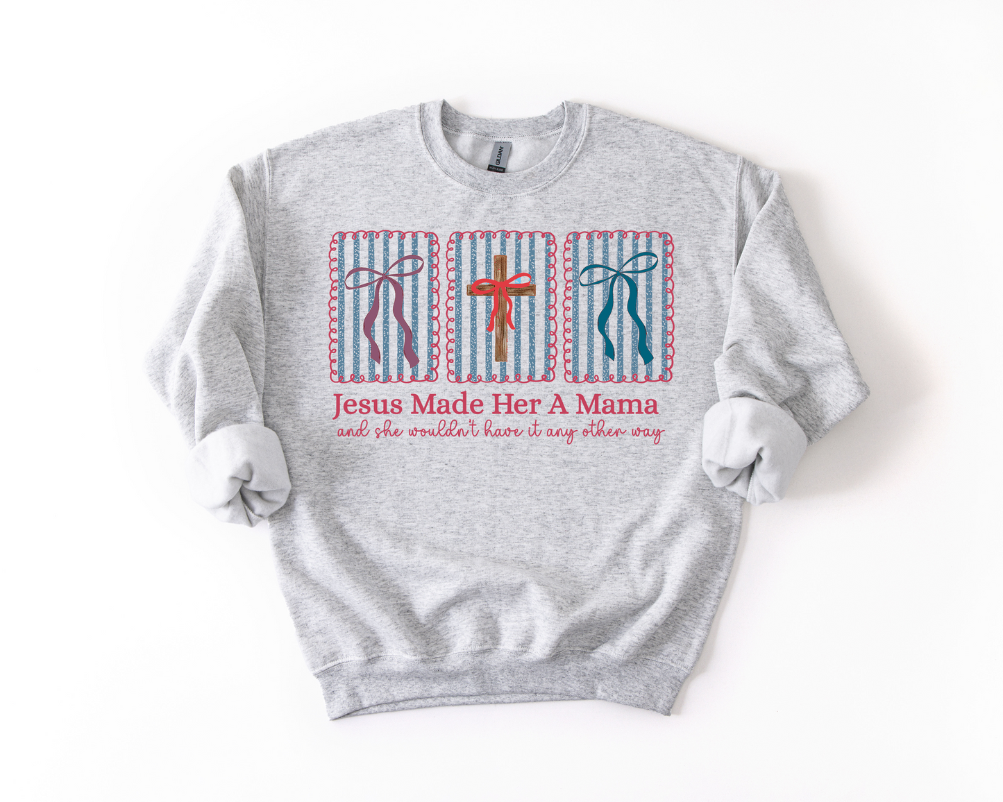 Jesus Made Her A Mama Tee / Crewneck – Lagoon Blue or Ash Gray