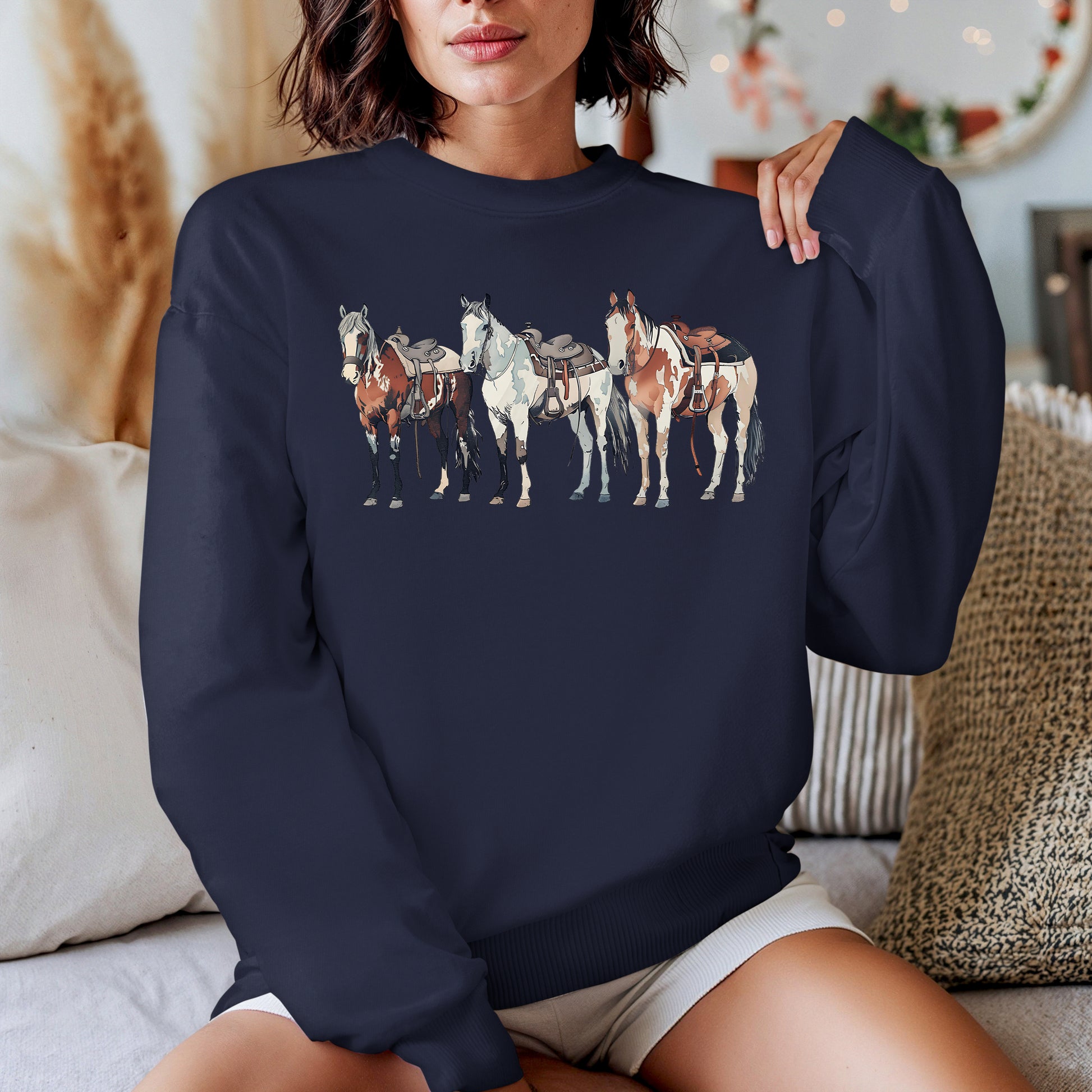 Navy Horse Trio Crewneck