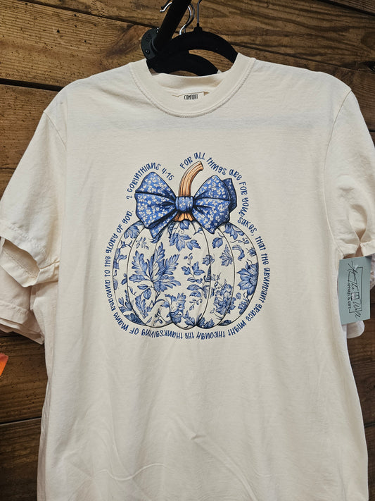 Blue Floral Scripture Pumpkin Tee